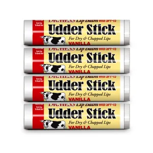 Dr. Hess Original Udder Stick SPF Lip Balm, Soothing Moisturizer Sun Screen Balm for Dry Lips with Jojoba, Beeswax & Shea Butter, Total Lip Care, Hydration & Repair, Vanilla Flavor, 4 Pack