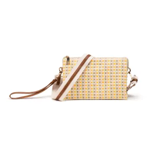 Jen & Co. Izzy Yellow Multi Stripe 3 Compartment Crossbody Or Wristlet With Guitar Strap