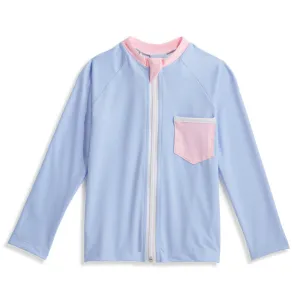 Zip Front Rash Guard with Pocket -- Periwinkle w/ Pink